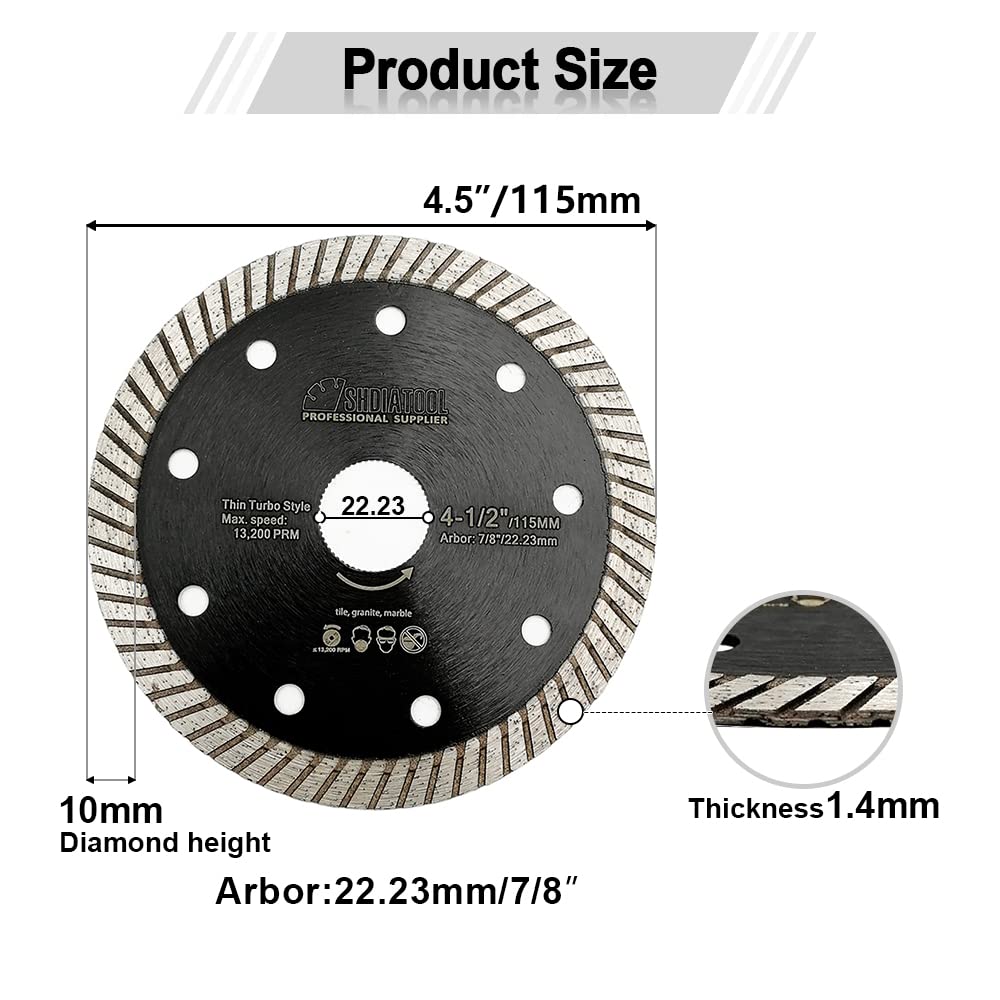 SHDIATOOL Super Thin Diamond Turbo Saw Blade 4 Inch Cutting Porcelain Ceramic Tile Granite Dia 105mm