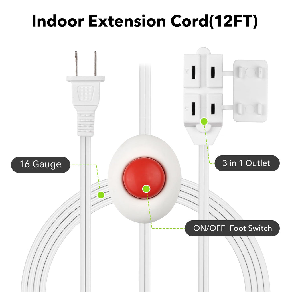 BN-LINK 6ft Indoor Extension Cord, 2 Pack, 3-Outlet Polarized Flat Cable, Household Power Cord for Home, Office, and Holiday Decorations, Black