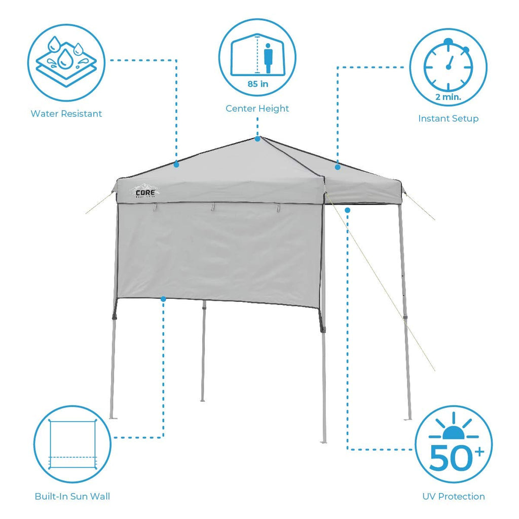 Core Instant Straight Leg Canopy Tent with Adjustable Sun Wall, 6 ft x 4 ft , Gray