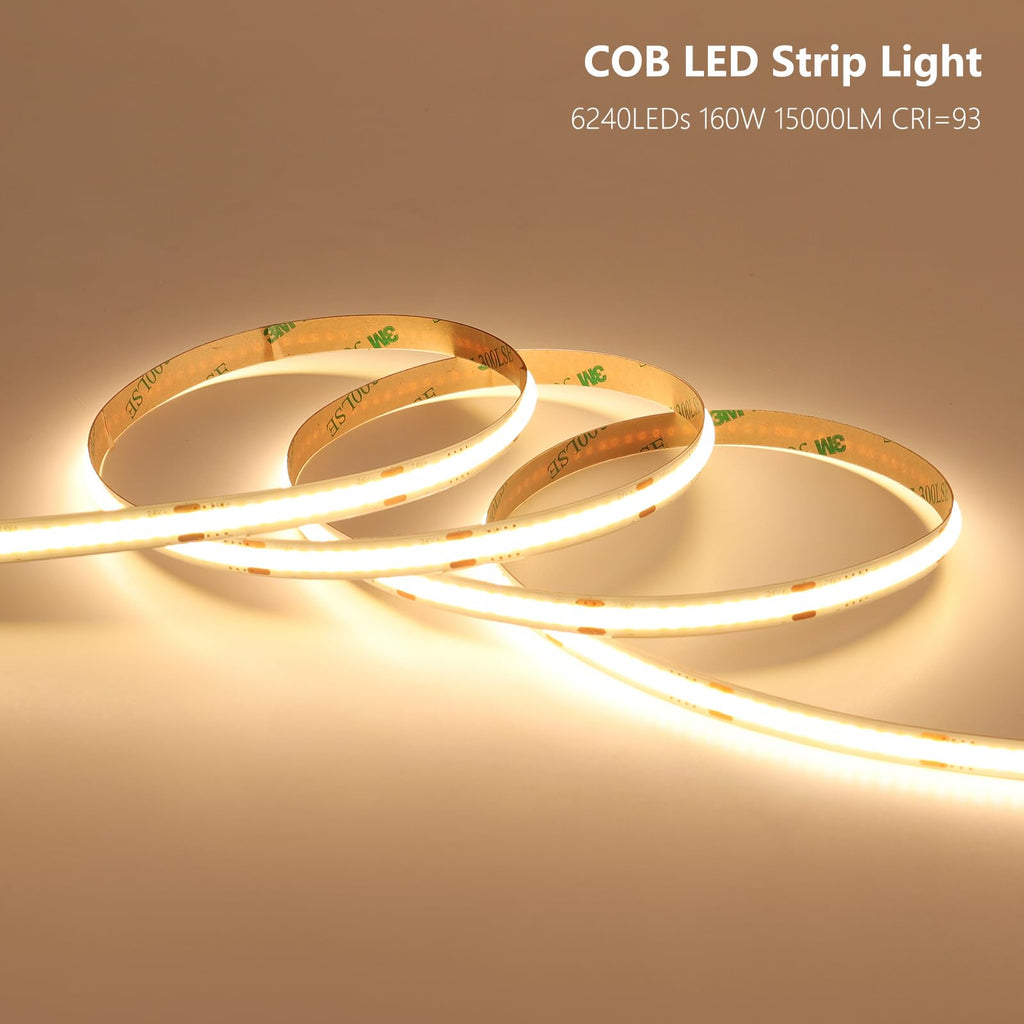 BENLUN 24V COB LED Strip Light 65.6ft (2 Rolls of 32.8ft) Kit, 3000K Warm White Cuttable 11W/M 312LEDs/M CRI 93 LED Tape Lights with Power Supply for Bedroom Kitchen Living Room Ceiling
