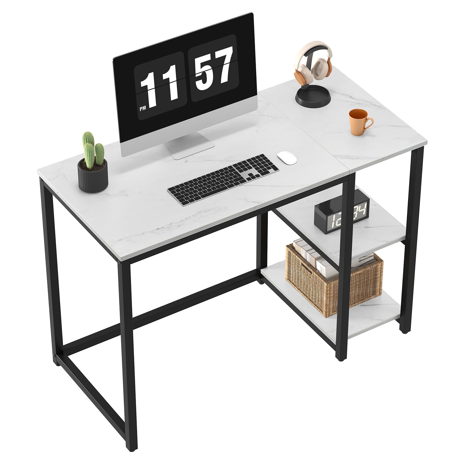 SINPAID 40 Inch Small Gaming Desk with Shelves for Small Spaces, Easy Assembly Study Desk, Sturdy Writing Desk for Bedroom & Home Office, Black