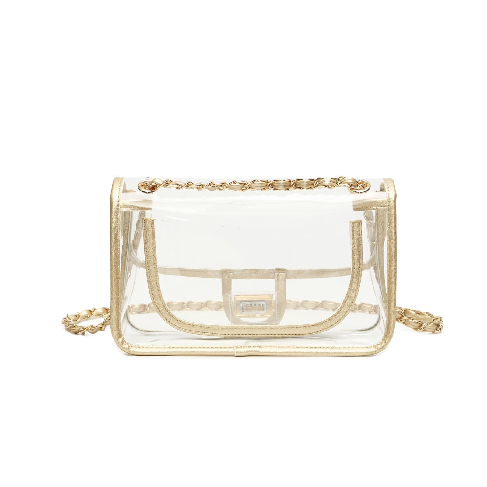 Womens PVC Clear Purse Handbag with Chain Stadium Approved Clear Bag See Through Bag for Working and Concert