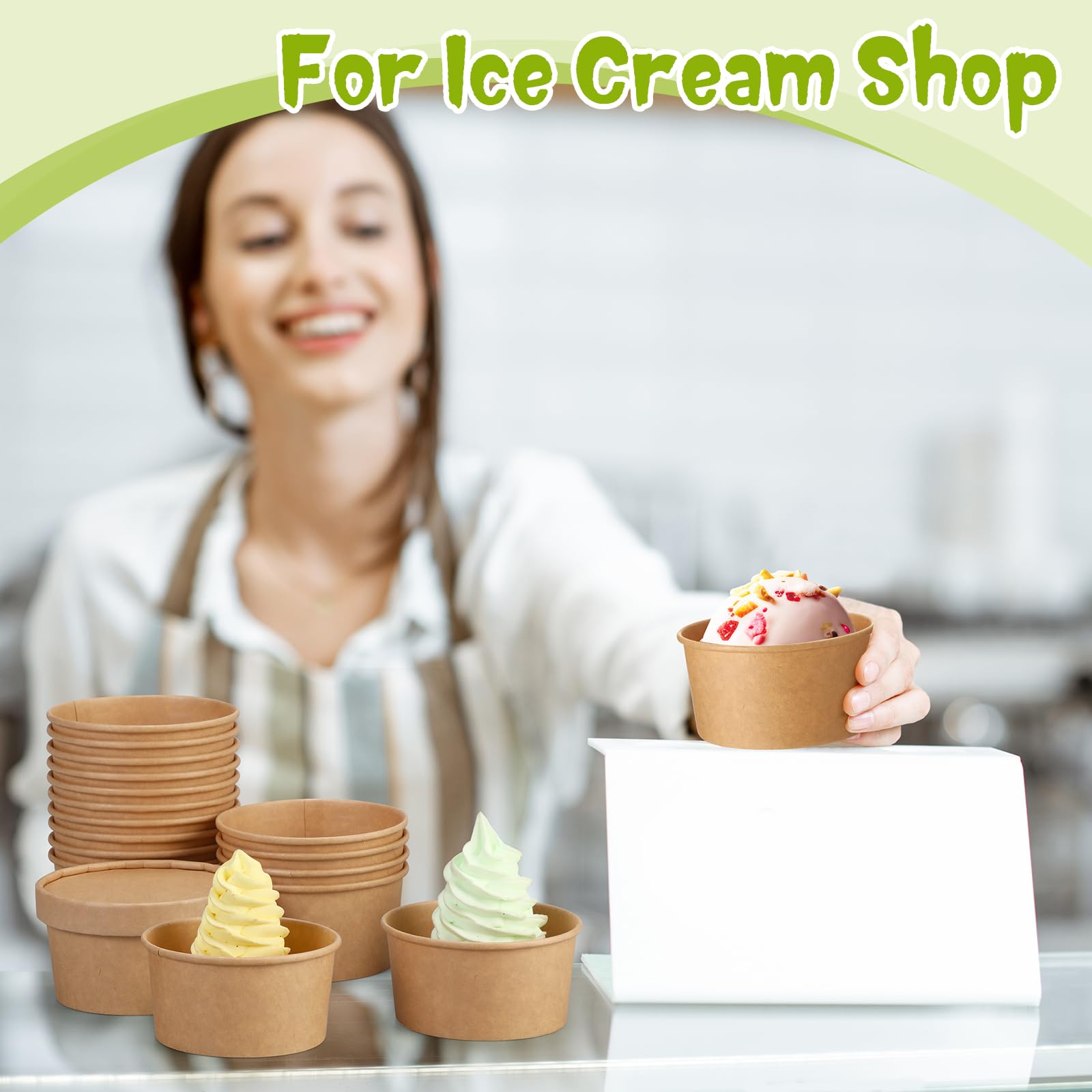 Fulmoon 100 Pack Paper Soup Containers with Lids Disposable Paper Food Containers with Vented Lid Kraft Ice Cream Cake Dessert Cups Soup Bowl for Party Hot Food Fruit Microwave(4 oz,Brown)