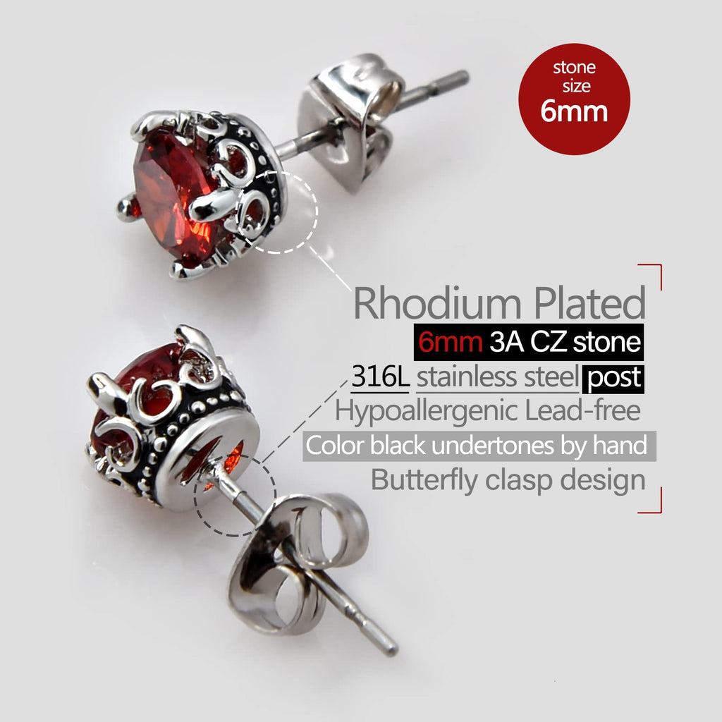Retro Dark Shadow Stud Earrings, Hypoallergenic Stainless Steel Cubic Zirconia Earrings