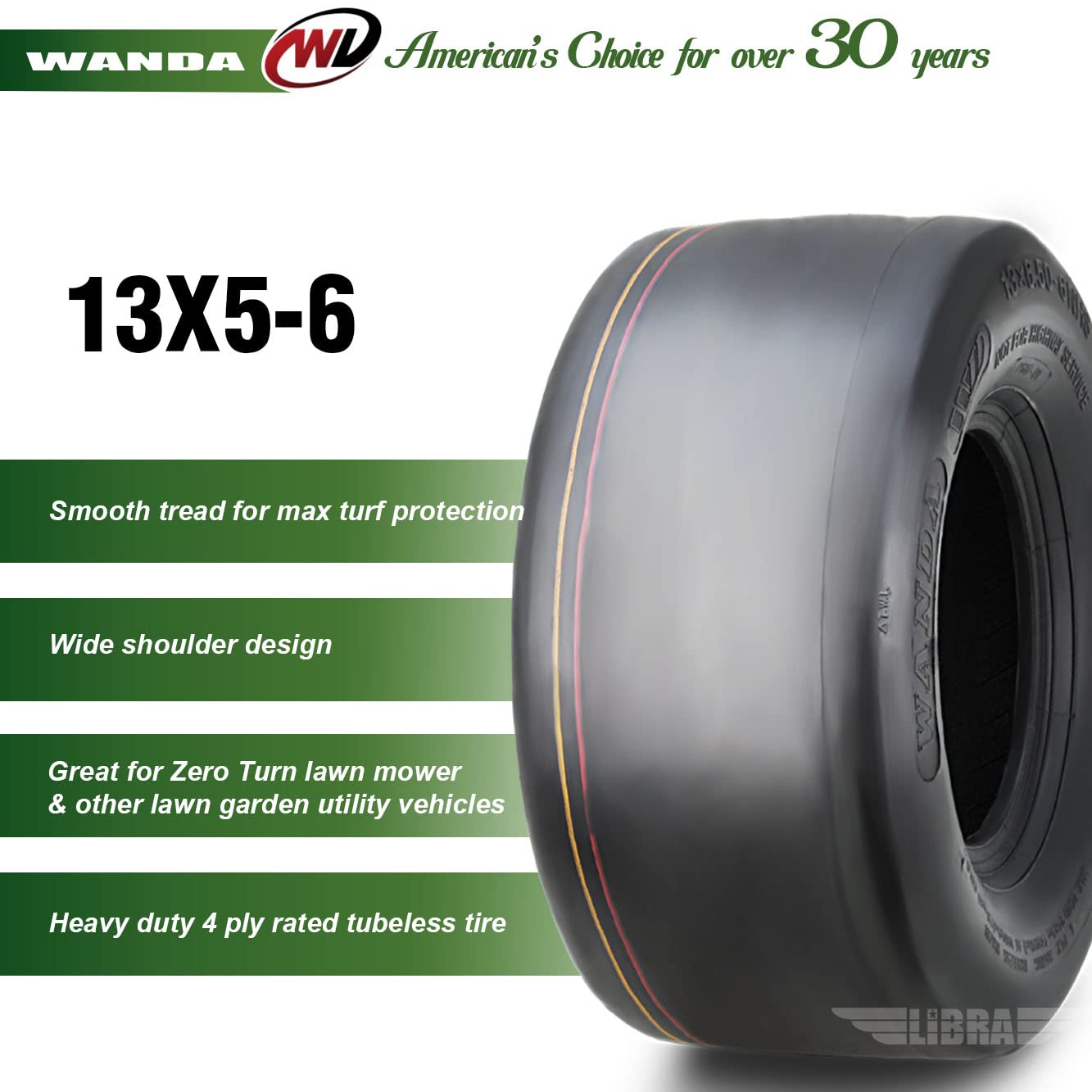 WANDA 11x4-5 Zero Turn Lawn Mower Utility Cart Turf Tire 11x4x5 11x4.00-5/4 Ply - 13204