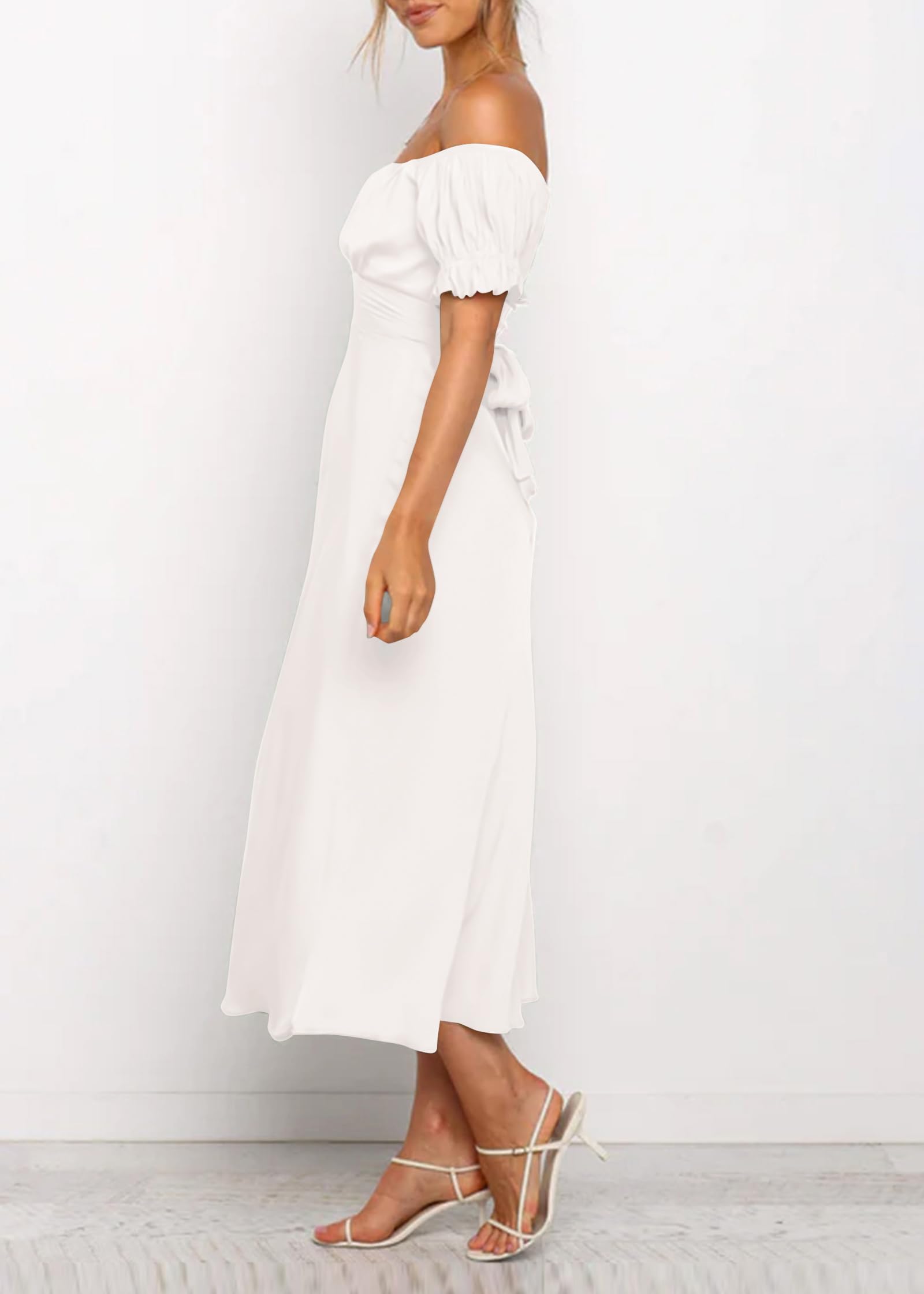 KIRUNDO Women's 2026 Spring Summer Satin Wedding Guest Midi Dress Off The Shoulder Wrap Party Cocktail Formal Prom Dresses