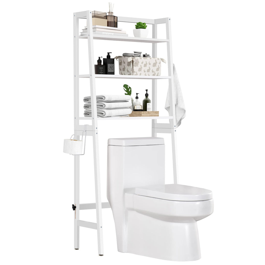 MallKing Over The Toilet Bathroom Organizer, Wooden 3-Tier Over-The-Toilet Storage Rack Bathroom Space Saver Organizer, Freestanding Above Toilet with Toilet Paper Holder and Hooks (Black)