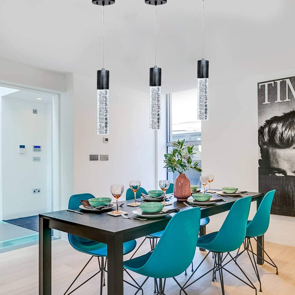 HAIXIANG Modern Kitchen Island Hanging Light Fixtures Crytstal Pendant Lighting for Kitchen Island Chrome Mini Chandelier with 6000K Daylight Bulb