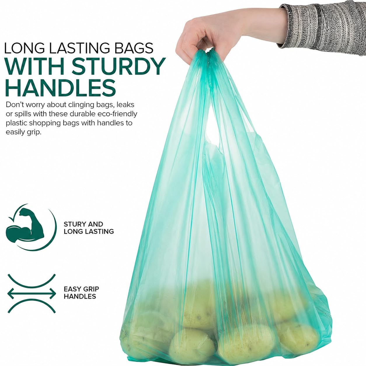 Stock Your Home Eco Grocery Bags Disposable T-Shirt Thank You Bag with Handles for Supermarket, Groceries, Produce, Shopping