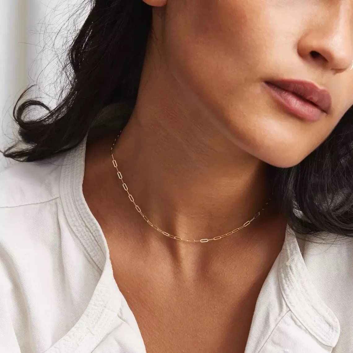 BERISO 14K Gold/Silver Plated Choker Necklace for Women Shining Dots Station Gold Chain Necklace Beads Sparkle Chain Necklace Link Chain Exquisite Jewelry for women