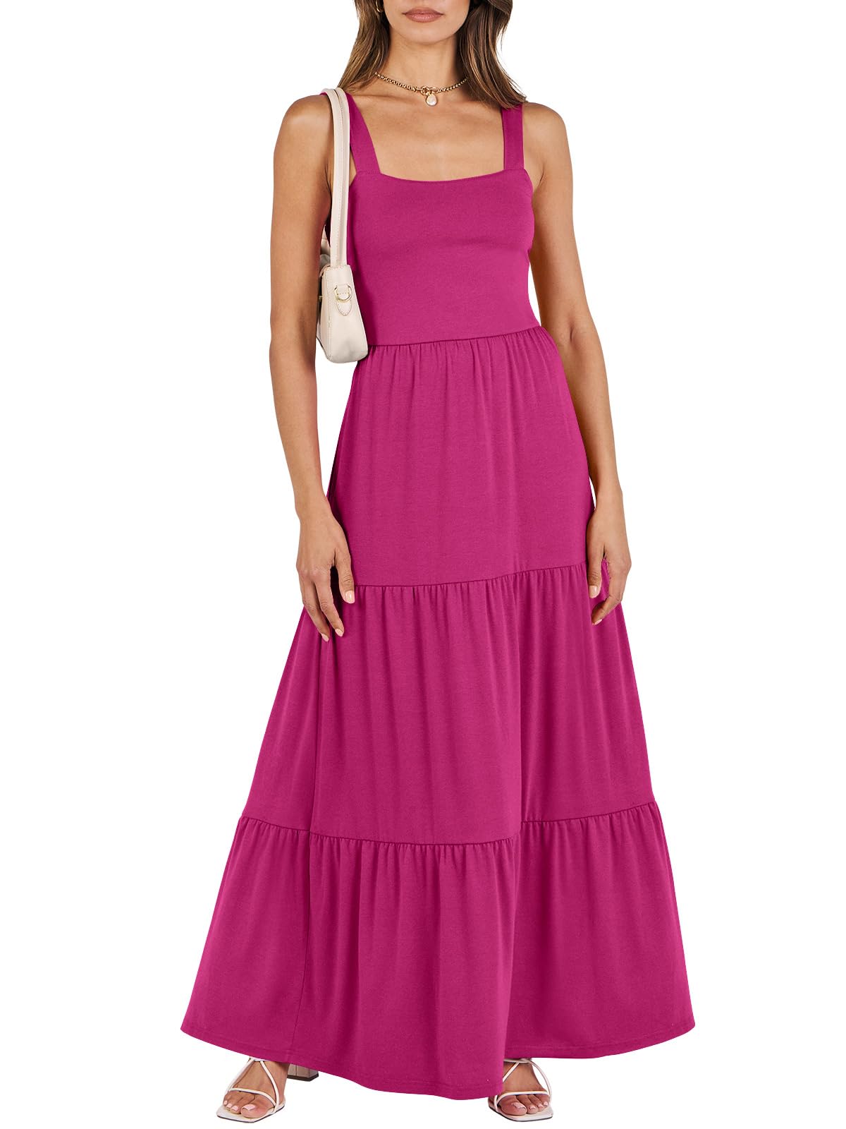 ANRABESS Women's Summer Casual Long Maxi Beach Vacation Dresses Sleeveless Square Neck Flowy Tiered Sun Dress with Pockets
