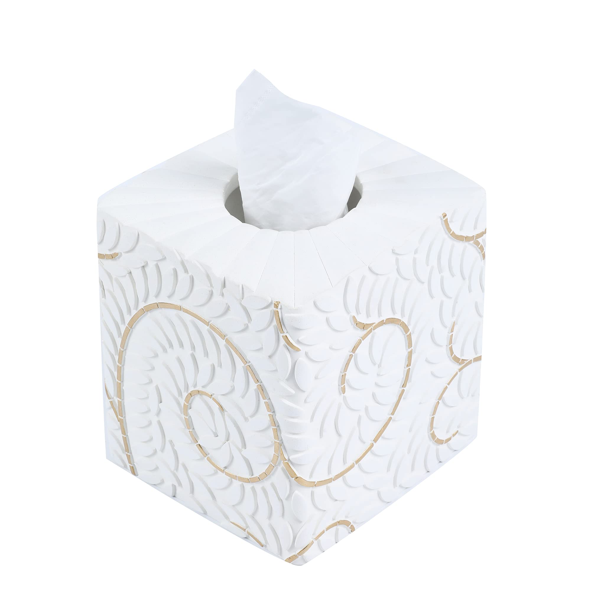 Hymmah Square Tissue Box Cover Holder with Tray,Unique Cube Design Tissue Dispenser Cover Decor for Vanity Counter Tops Also Great for Bedroom and Living Room
