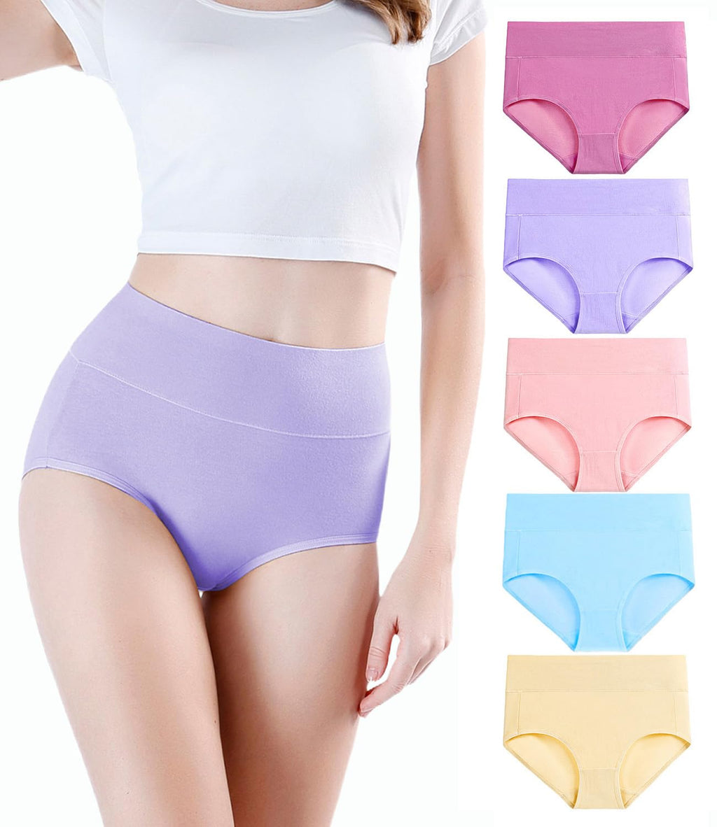 wirarpa Women's High Waisted Cotton Briefs Ladies Underwear Regular & Plus Size Panties 5 Pack