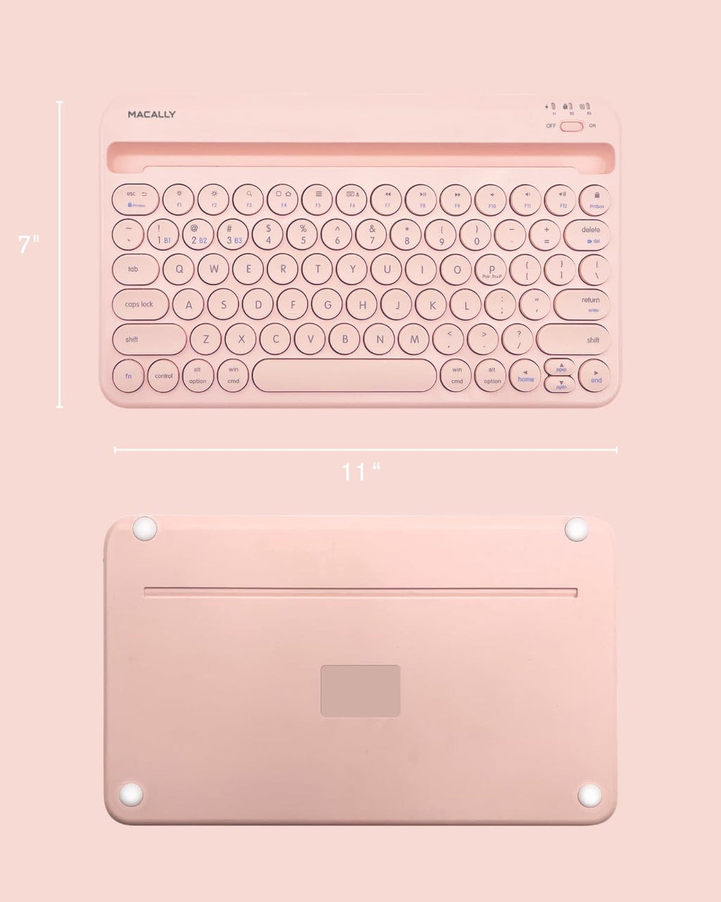 Macally Bluetooth Keyboard for Tablet | Wireless Keyboard for iPad mini/Air/Mini, iPhone (Multi-Device, Built-in Stand, Rechargeable) Easy to Use and Cute Portable