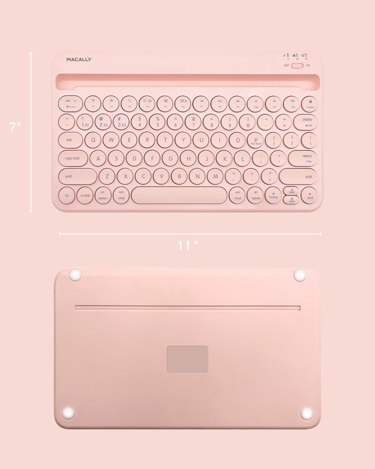 Macally Bluetooth Keyboard for Tablet | Wireless Keyboard for iPad mini/Air/Mini, iPhone (Multi-Device, Built-in Stand, Rechargeable) Easy to Use and Cute Portable