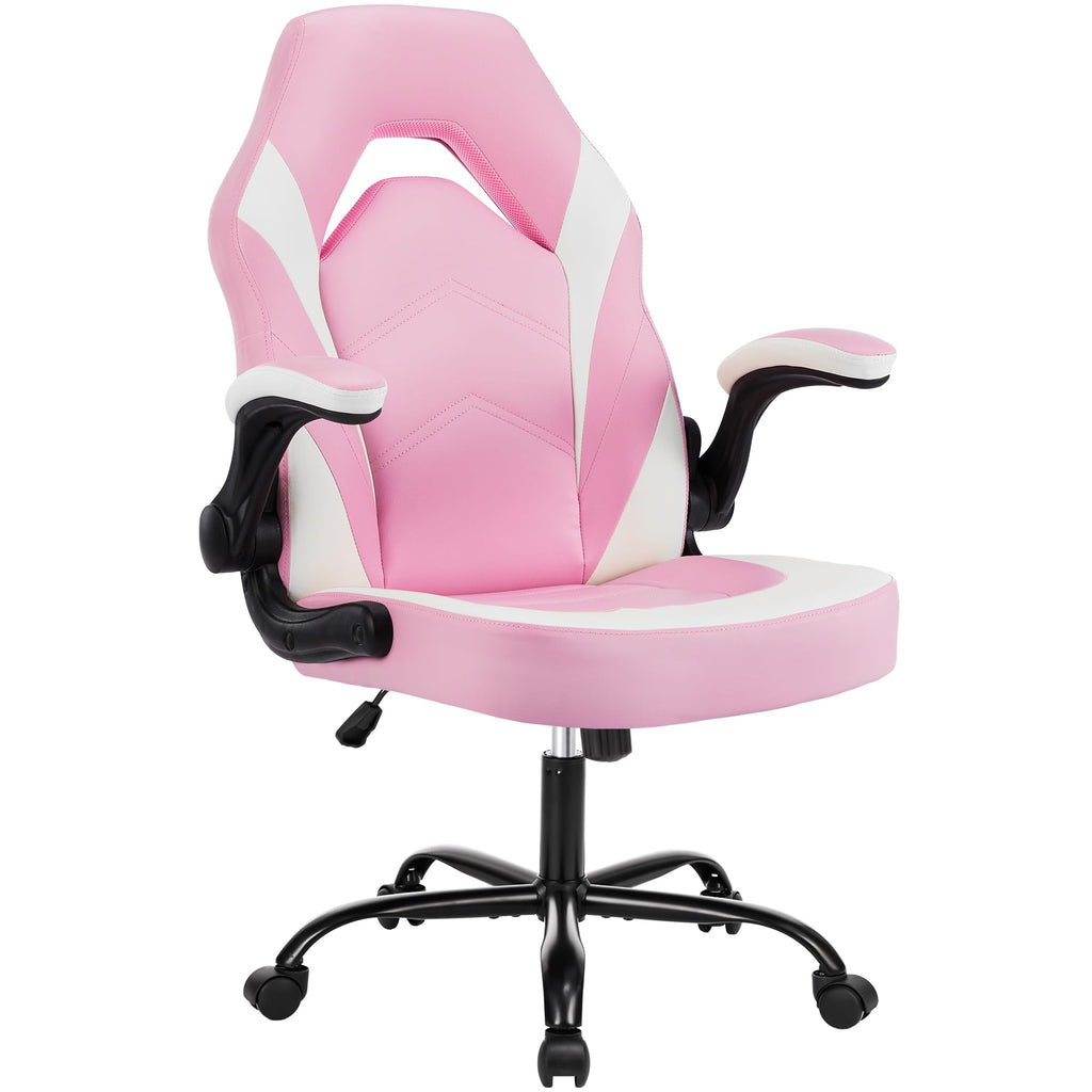 OLIXIS Computer Gaming Desk Chair - Ergonomic Video Game with Comfy Lumbar Support and headrest, PU Leather with Flip-up Arms, Adjustable Height and Swivel Wheels, for Adults, Black