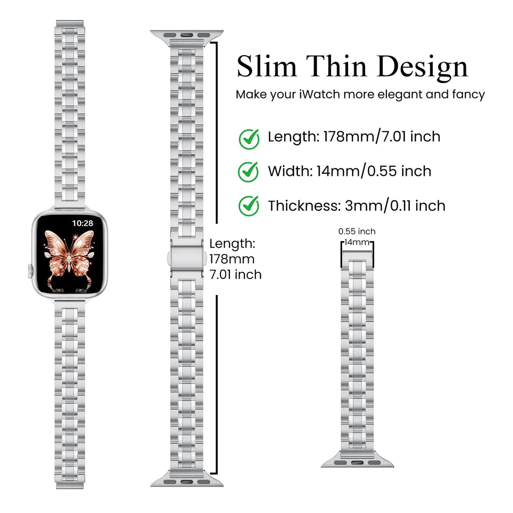 STIROLL Thin Replacement Band Compatible for Apple Watch 38mm 40mm 41mm 42mm(Series 11 10), Stainless Steel Metal Wristband Women Men for iWatch Ultra SE Series 9 8 7 6 5 4 3 2 1, Black