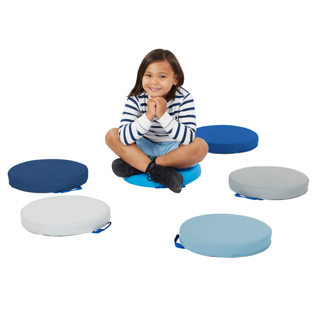 Factory Direct Partners SoftScape 15 inch Square Classroom Floor Cushions with Handles; Flexible Seating for Daycare, Preschool, Playroom; 2 inch Thick Deluxe Foam (6-Piece) - Assorted, 12228-AS