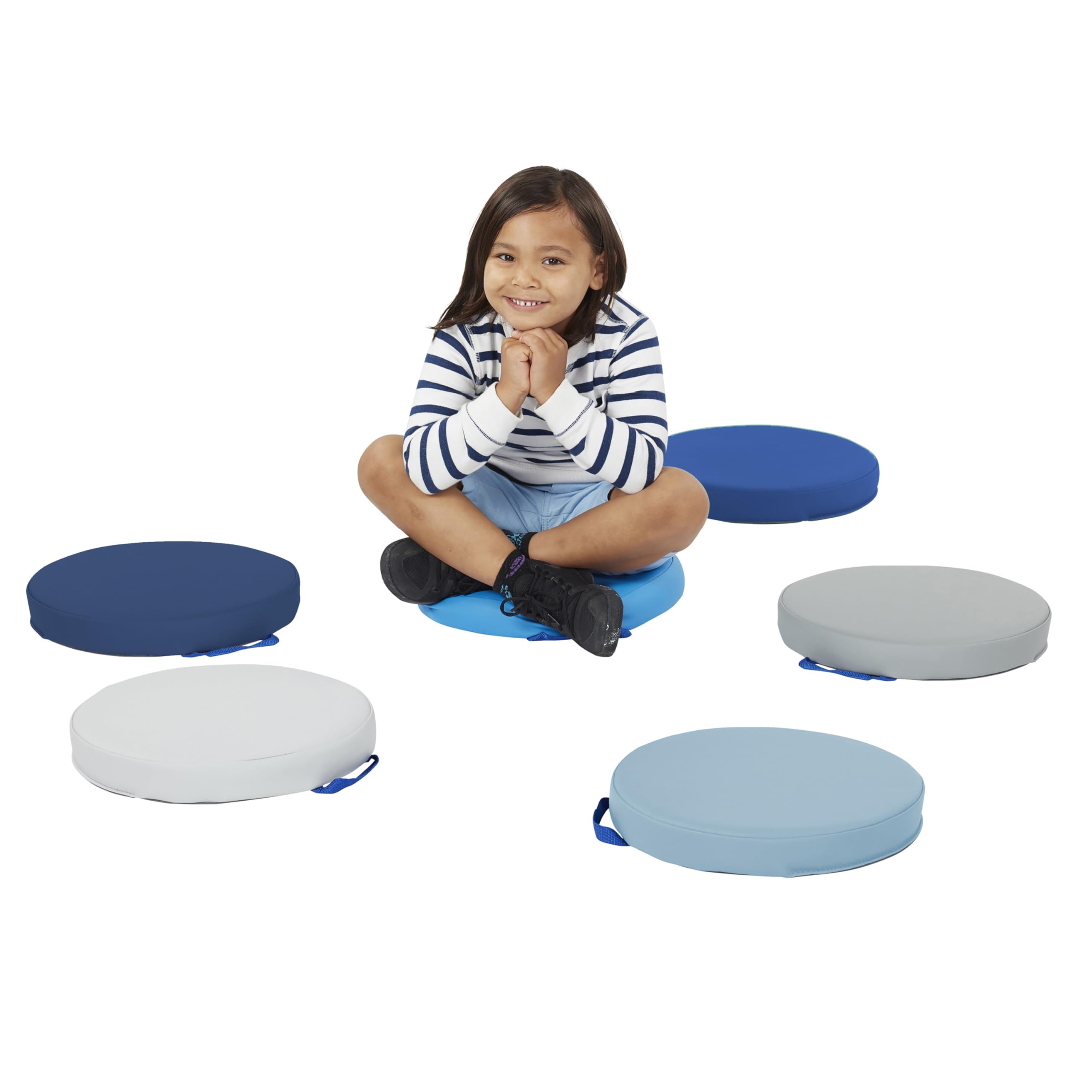 Factory Direct Partners SoftScape 15 inch Square Classroom Floor Cushions with Handles; Flexible Seating for Daycare, Preschool, Playroom; 2 inch Thick Deluxe Foam (6-Piece) - Assorted, 12228-AS