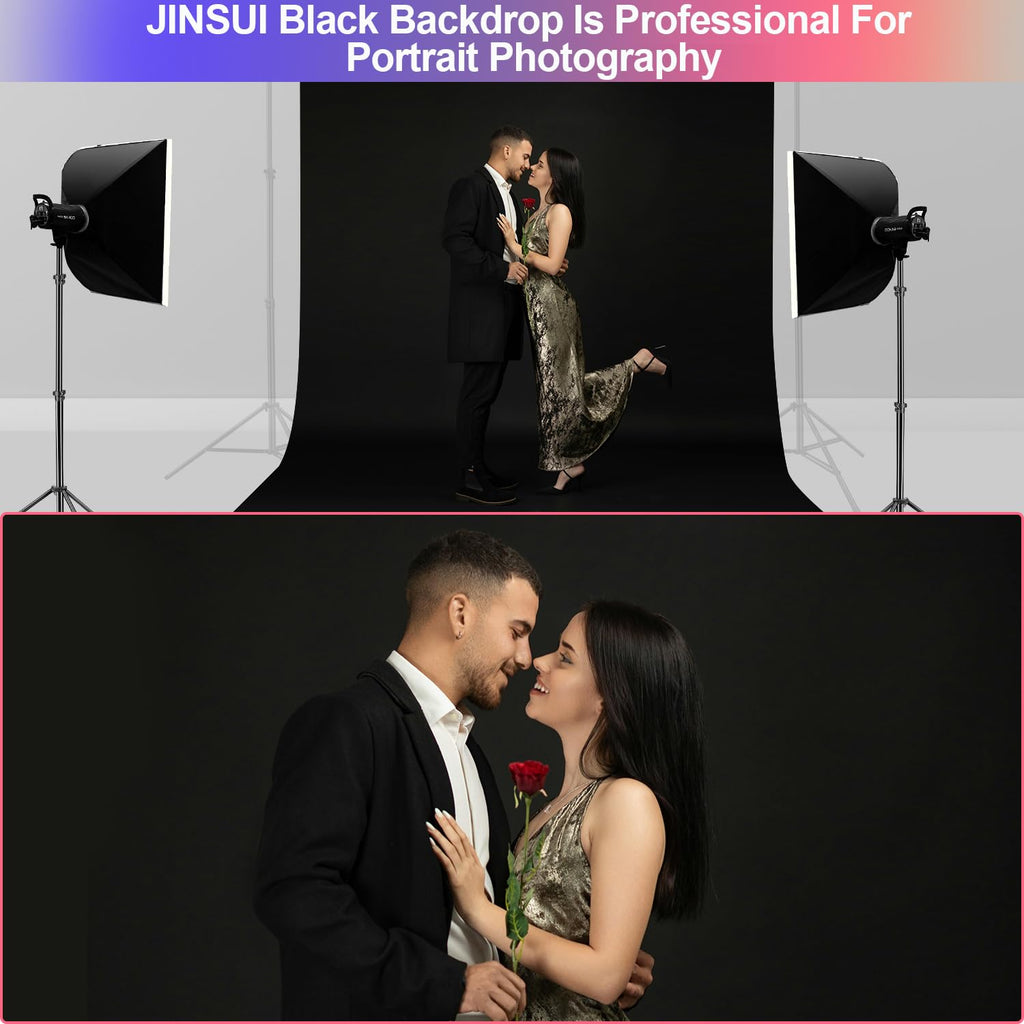 Black Backdrop 10x10ft, Photo Backdrop Curtain for Photoshoot, Pure Photographic Studio Backgrounds, Thick Polyester Fabric Photography Black Screen for Party Portraits Video Recording (Backdrop Only)