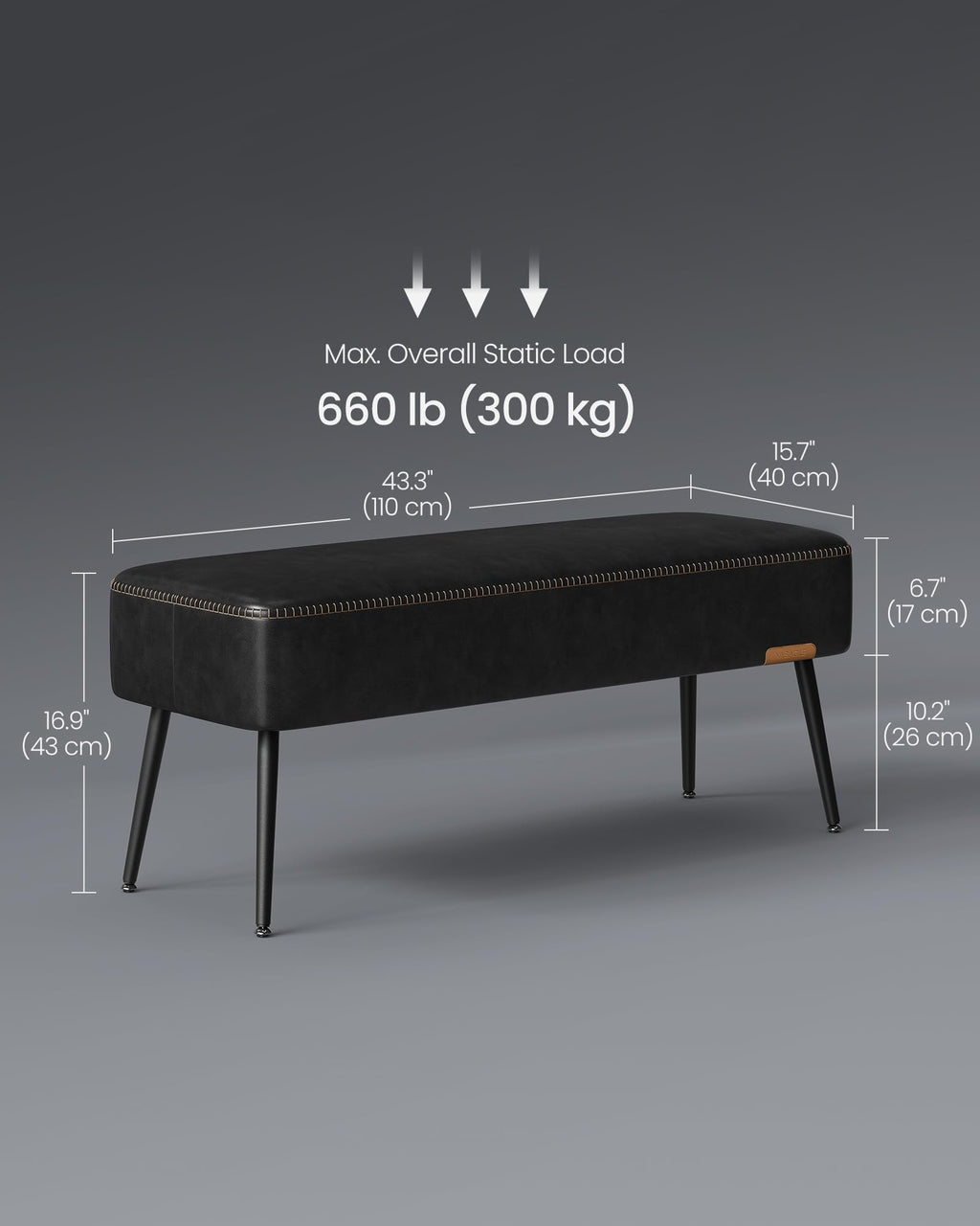 VASAGLE EKHO Collection - Storage Ottoman Bench, Entryway Bedroom Bench, 15 Gallons, Synthetic Leather with Stitching, Mid-Century Modern, Safety Hinges, Loads 660 lb, Caramel Brown ULOM074K01