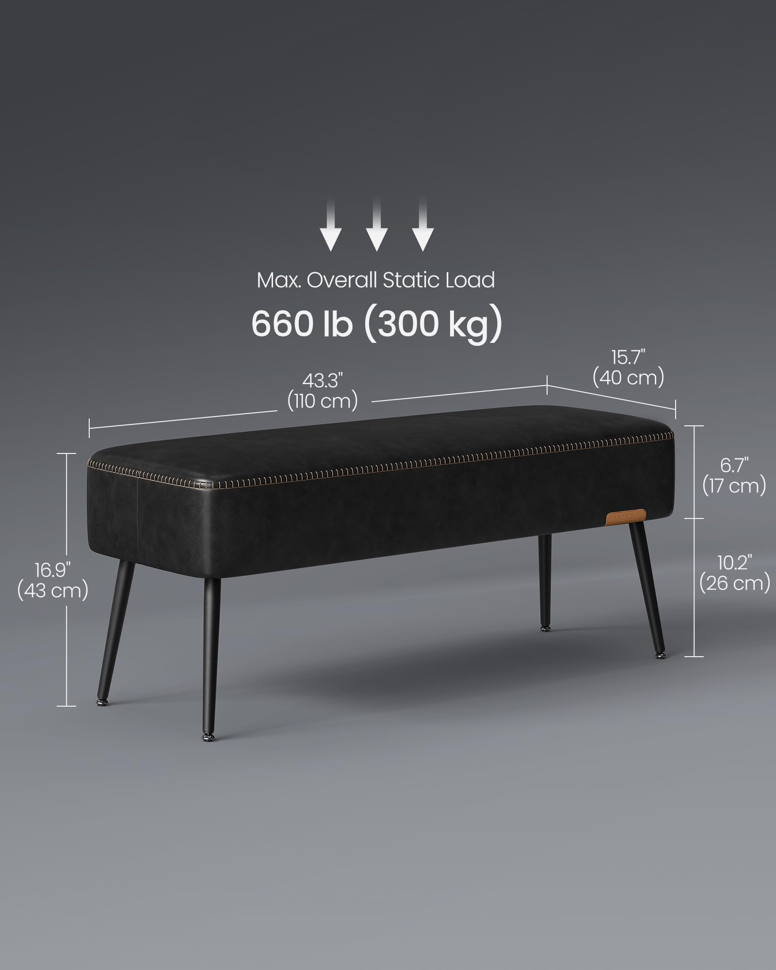 VASAGLE EKHO Collection - Storage Ottoman Bench, Entryway Bedroom Bench, 15 Gallons, Synthetic Leather with Stitching, Mid-Century Modern, Safety Hinges, Loads 660 lb, Caramel Brown ULOM074K01