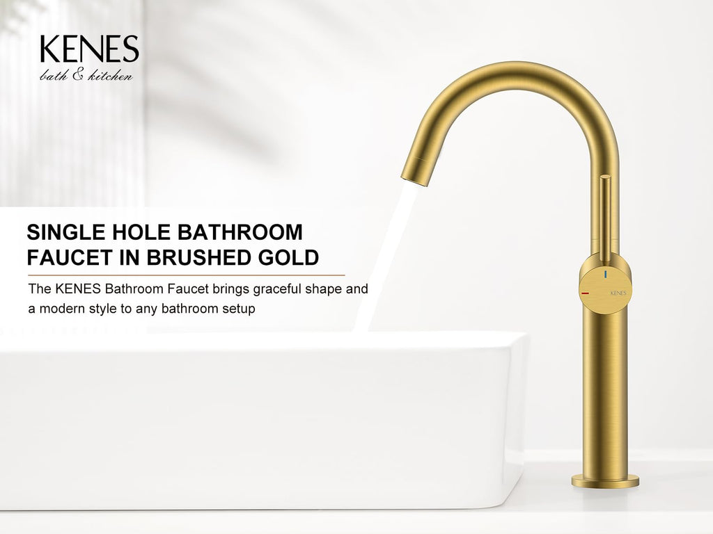 KENES Black and Gold Single Handle Bathroom Sink Faucet, Modern Prep Wet Bar Sink Faucet with Drain Assembly & Deck Plate, Vanity Faucets for Farmhouse RV Camper Utility, KE-9005B-BG