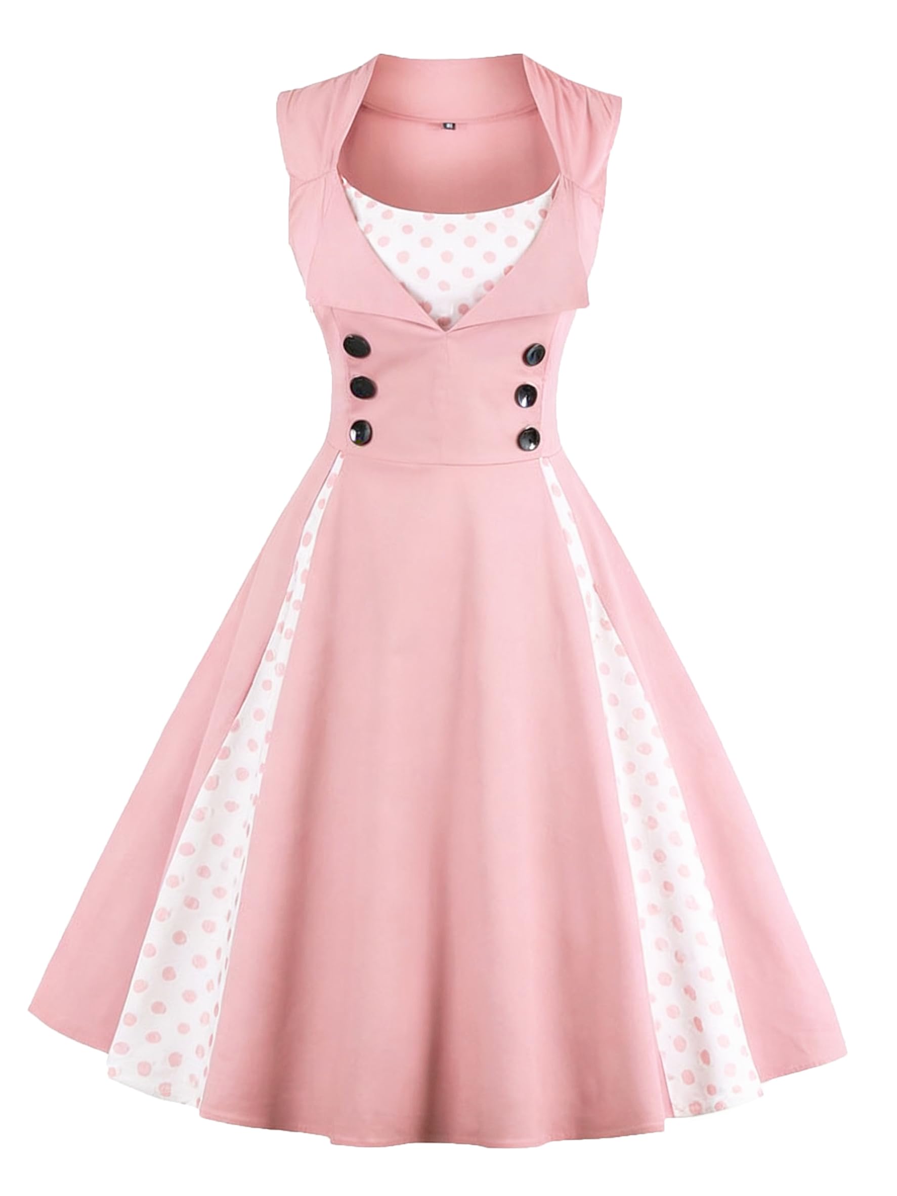 Nihsatin Vintage 1950s Retro Rockabilly Swing Dress Polka Dots Cocktail Dress with Belt
