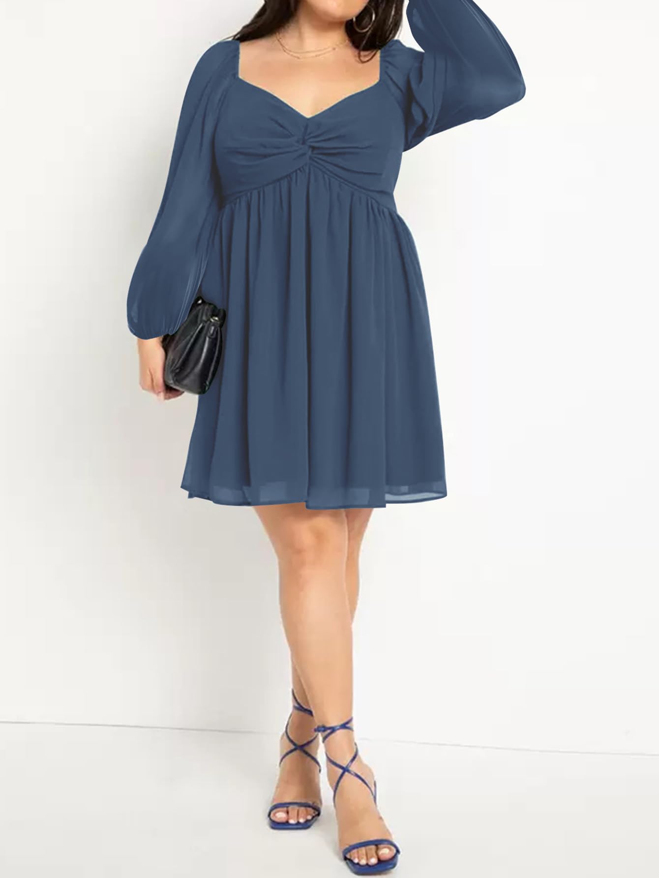 SCOMCHIC Women's Plus Size Puff Long Sleeve Dresses Sweetheart Neckline A Line Short Wedding Guest Cocktail Dress