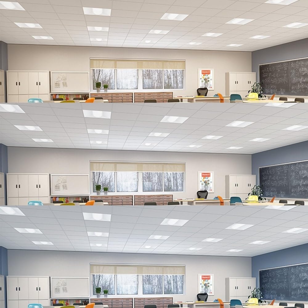 2x2 FT Center Basket LED Troffer Panel Light, 20/30/40W, 3 Color Options 3000K | 4000K | 5000K, Dimmable Drop Ceiling Lights, 2500/3750/5000 Lumens, Damp Rated, 120-277V, Premium (4 Pack)