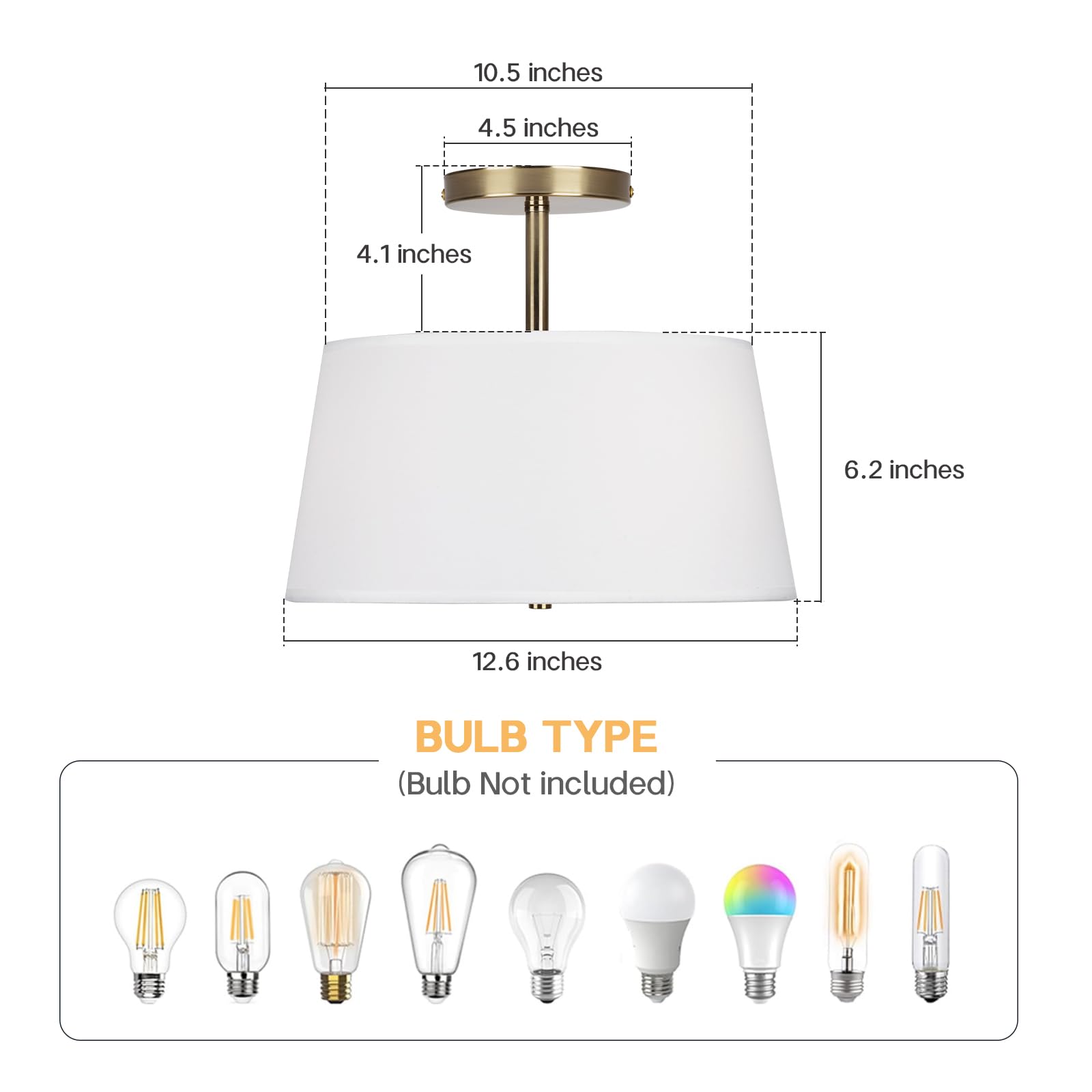 CALOKES Semi Flush Mount Ceiling Light, 11.8" Modern 3-Light Fixture with Petal-Shaped Cream White Fabric Shade and Golden Support Arm, Ideal for Bedroom, Kitchen, Living Room, Hallway, and Entryway