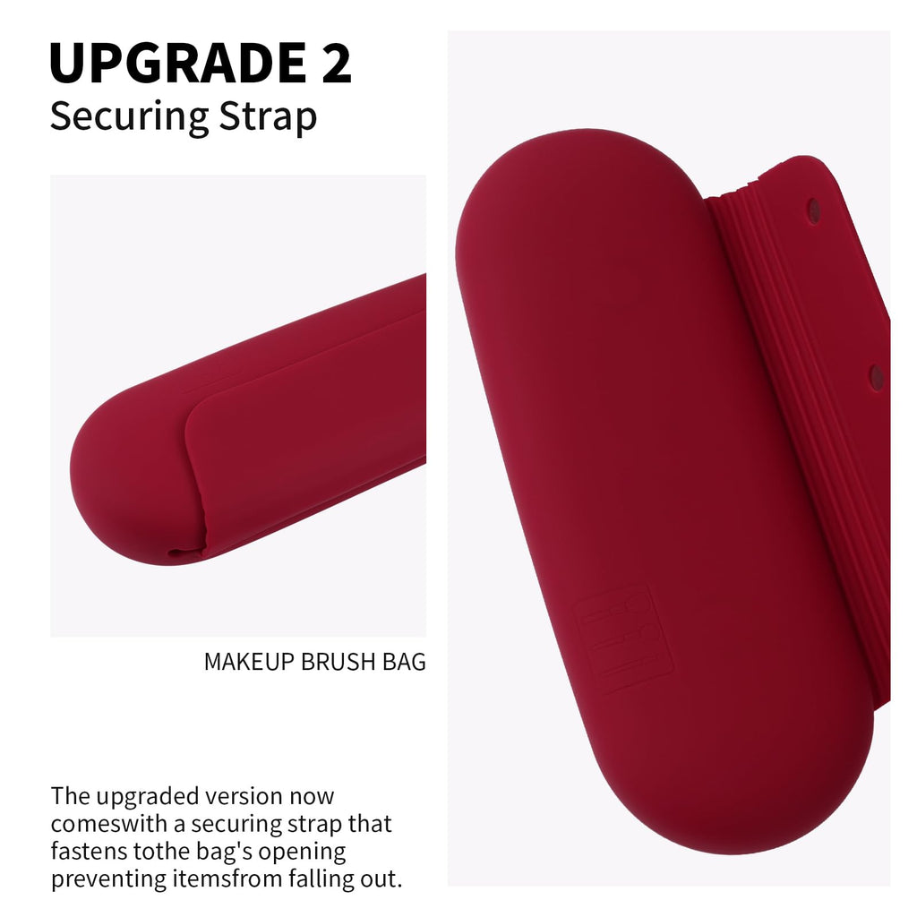AGIKET Silicone Makeup Brush Holder Travel Cosmetic Bag：Soft Portable Cosmetic Face Brushes Holder with Upgrade Anti-Fall Out Magnetic Closure, Large Travel Makeup Brush Case - Walnut