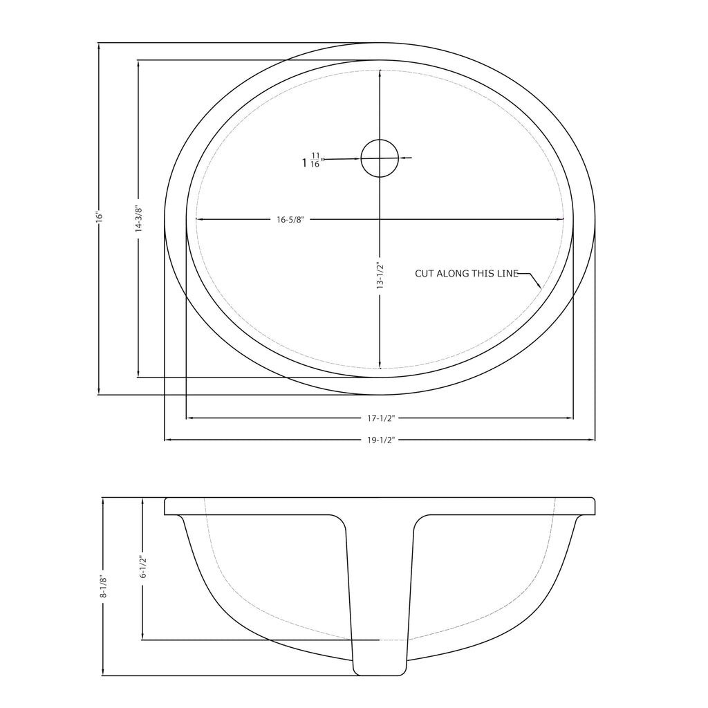 MSI 17.0” (L) x 14.125” (W) x 7.75” (H) Oval Porcelain Ceramic Undermount Bathroom Vanity Vessel Sink, White