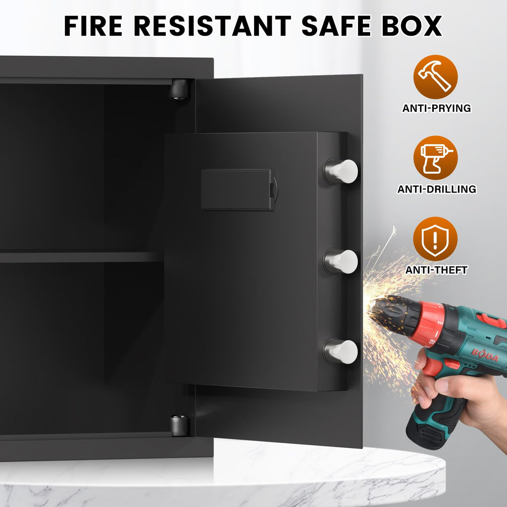 Home Safe Box, Safes with Fireproof Waterproof Bag, 9.84'' H Anti-Theft Digital Security Lock Box with Smart Alert System, Removable Shelf, Mute Function, Document Safes for Jewelry