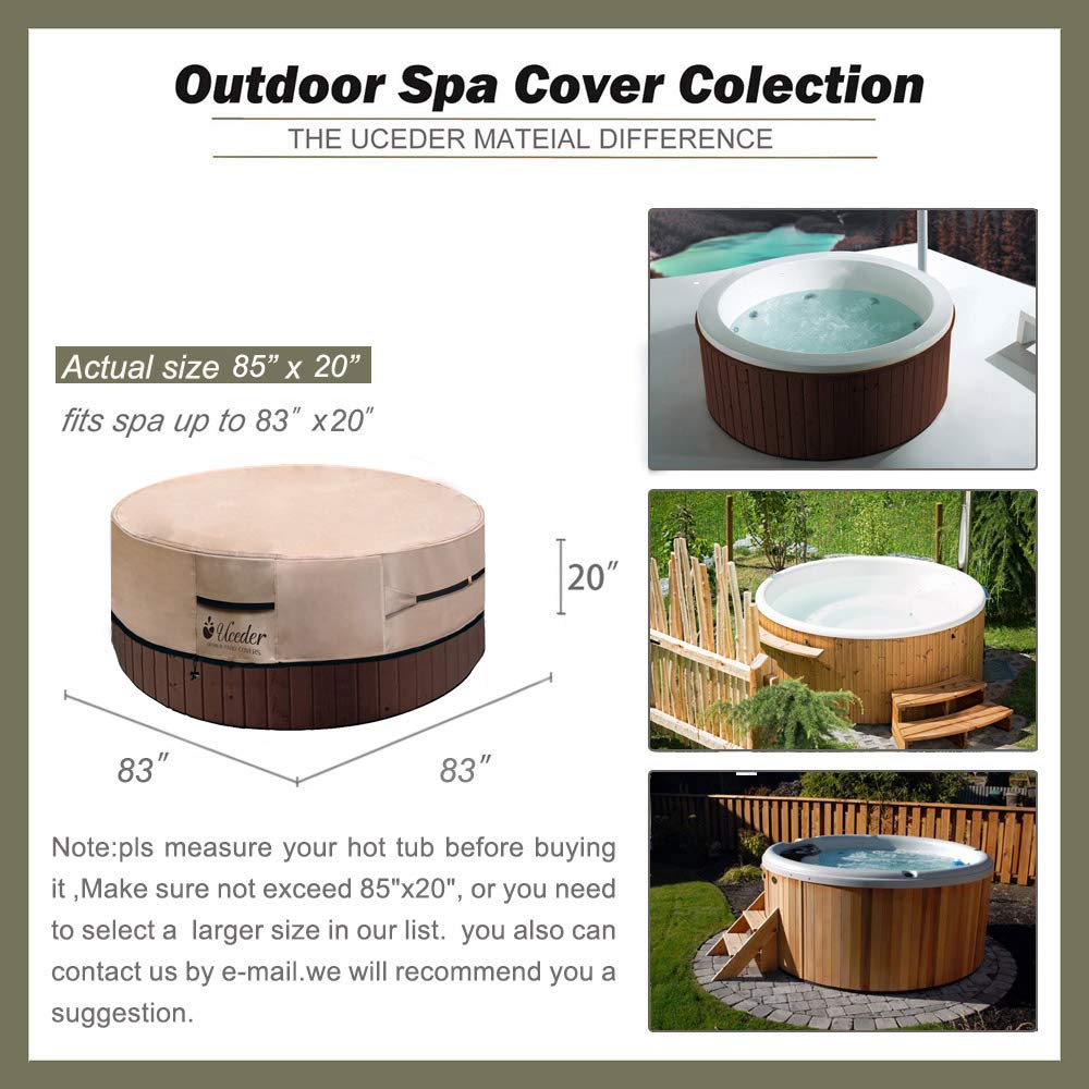 Round Hot Tub Cover Outdoor Waterproof Spa Cover Cap(83''x 20'') 600D Heavy Duty Polyester Hot Tub Cover Protector(Brown)