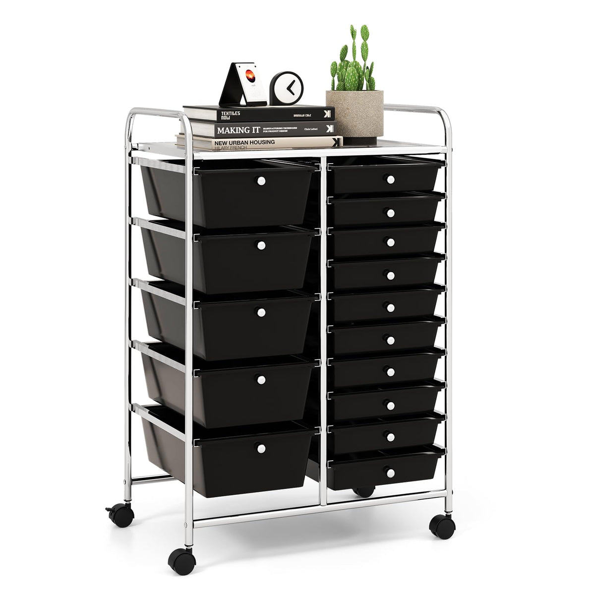 LDAILY 9 Drawer Rolling Storage Cart, Rolling Cart with Drawers for Classroom, Art Supply Craft Organizer on Wheel with Metal Frame & Handles for Home Office School