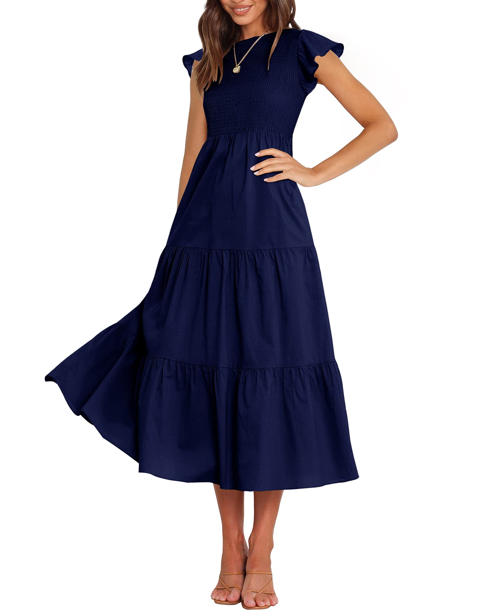 BTFBM Women Casual Short Sleeve Crew Neck Summer Dress Bohemian Floral Printed Flowy Maxi Dresses Tiered Cocktail Dress