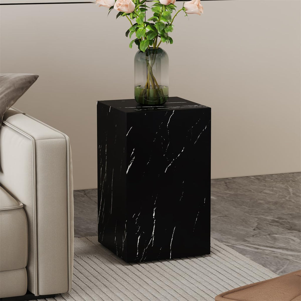 Round Coffee Table, 23.6" Modern Grey Faux Marble Drum Coffee Table, Round Accent Center Table for Living Room Apartment Small Spaces, No Assembly Required