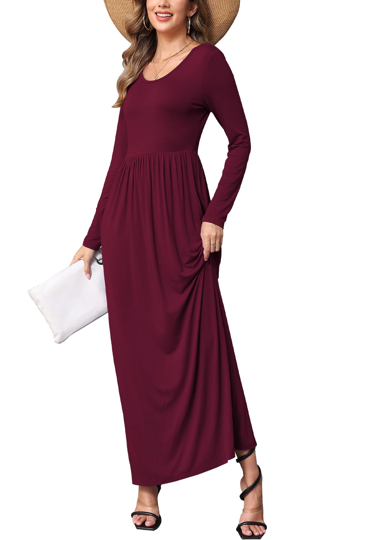 EUOVMY Women's Long Sleeve Loose Maxi Dresses Casual Long Dresses with Pockets