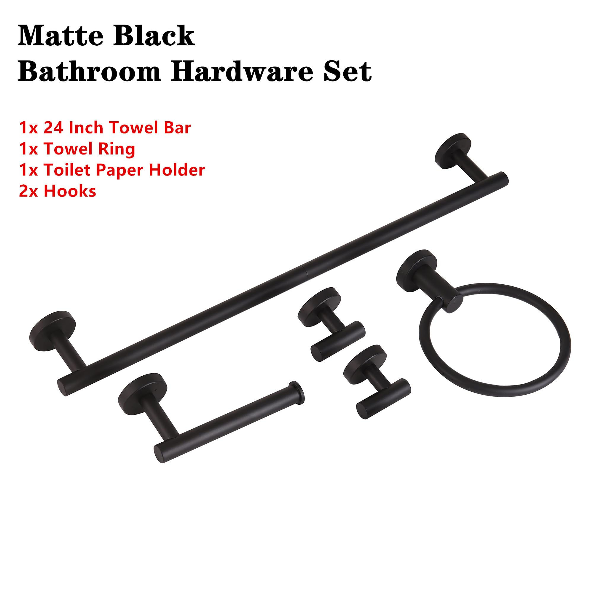 Brushed Gold Bathroom Hardware Accessories Set 5 Piece, Stainless Steel Bath Towel Bar Set 24 Inch,Toilet Paper Holder,Towel Ring Holder,Towel Rack Set,Gold Bathroom Accessories Kit