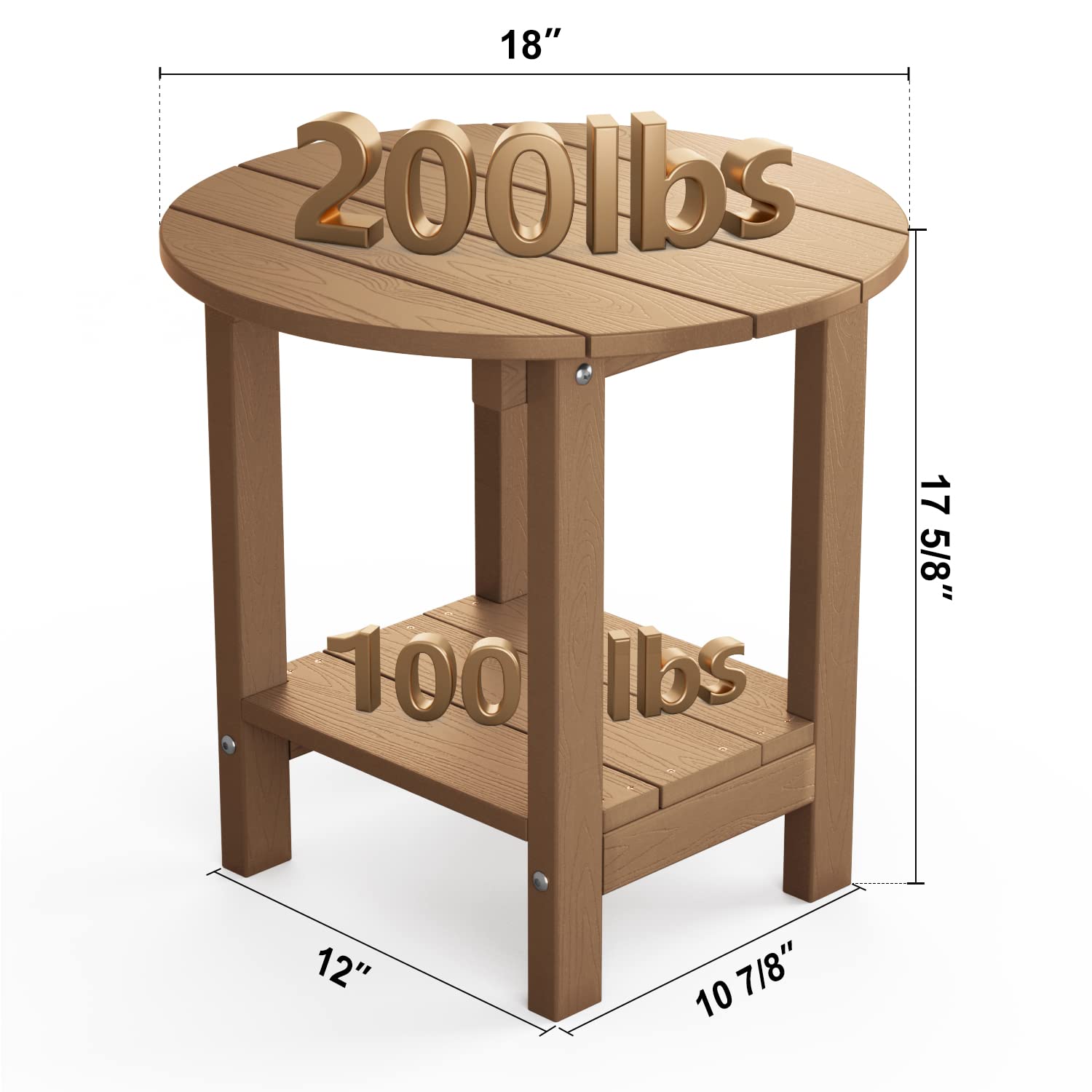 MXIMU Round Outdoor Side Table Adirondack Tables 18 Inch Chairside End Tables with Storage Shelf, 2-Tier Plastic Patio Side Table for Balcony Backyard Lawn (Black, 1 Pack)