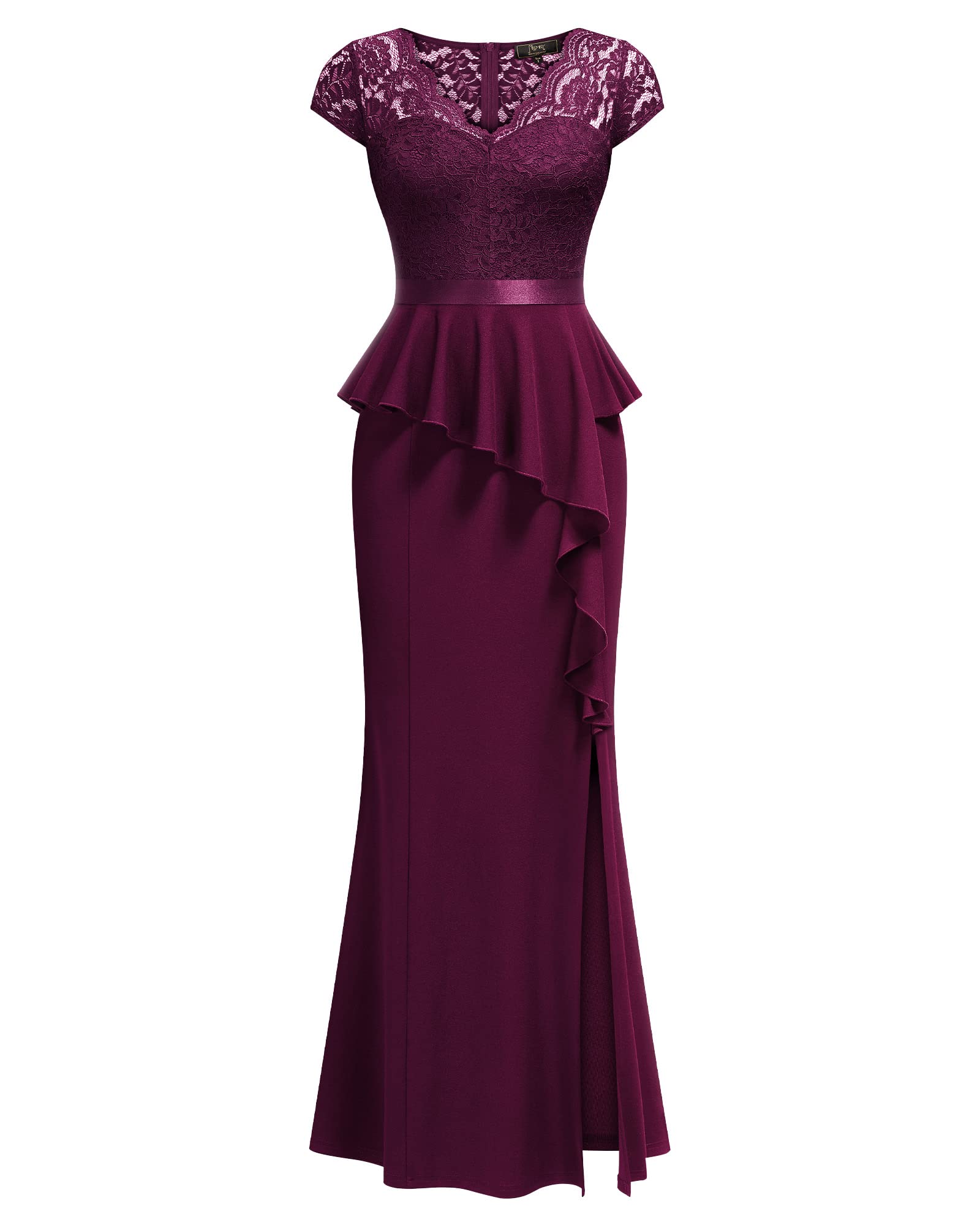 MISSMAY Women's Elegant Floral Lace Ruffle Split Cocktail Party Long Dress