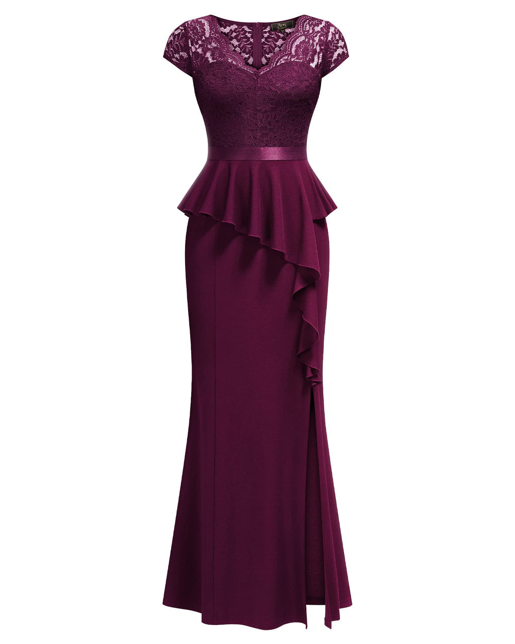 MISSMAY Women's Elegant Floral Lace Ruffle Split Cocktail Party Long Dress