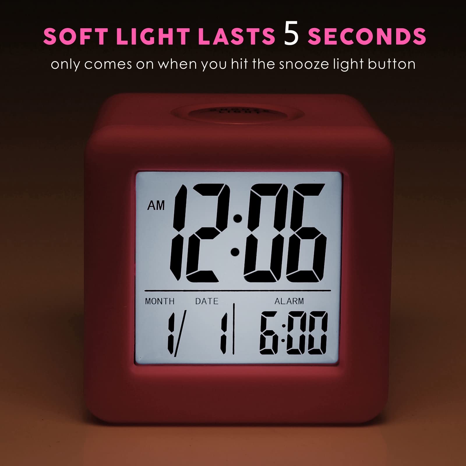 Plumeet Digital Alarm Clock Kids Clock with Snooze and White Nightlight - Easy Setting Travel Alarm Clocks Display Time, Date, Alarm - Ascending Sound - Battery Powered (Baby Blue)