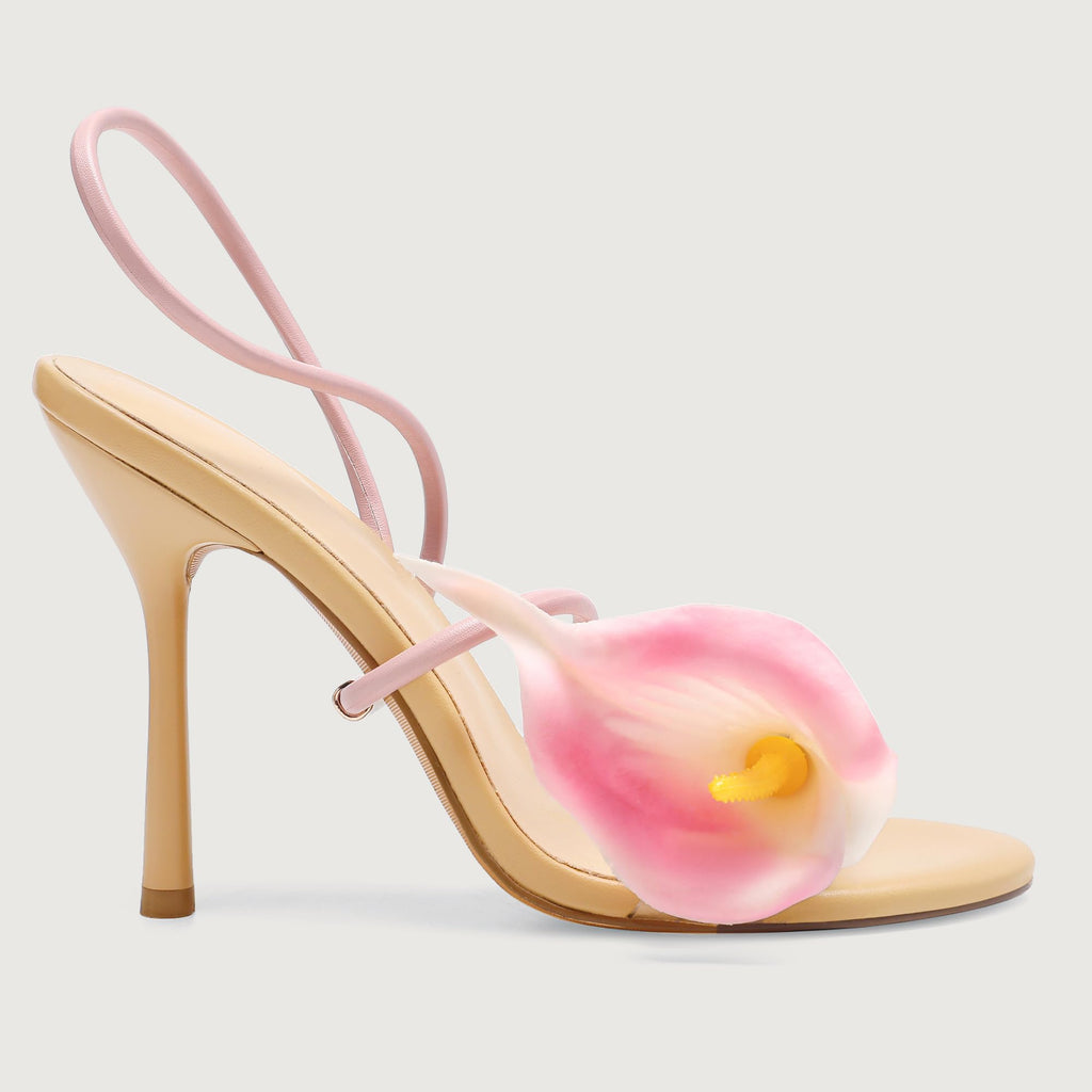 Flower High Heels for Women Calla Lily Open Toe Floral Stilettos Heels Sexy Strappy Wedding Birthday Dressy Heeled Sandals