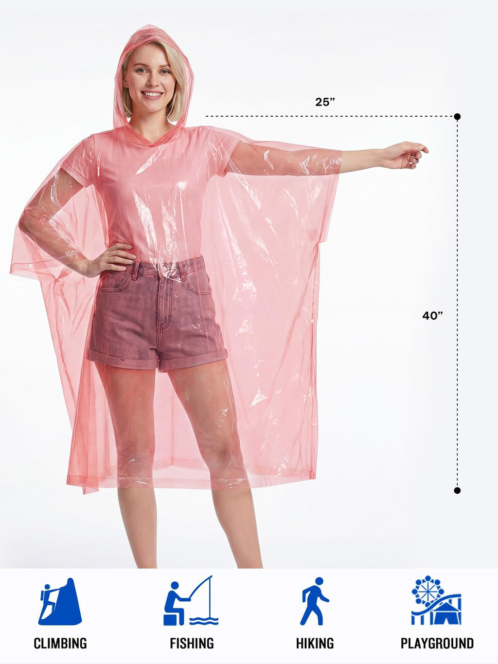 SaphiRose Disposable Rain Ponchos for Adults, 4 Pack Family Pack Clear Emergency Hooded Raincoat for Travel Camping