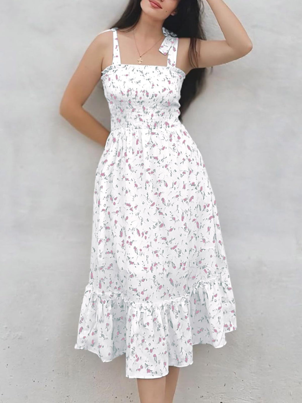 Imily Bela Womens Summer Floral Maxi Dress Boho Tie Strap Sleeveless Smocked A Line Beach Sundress Long Dresses