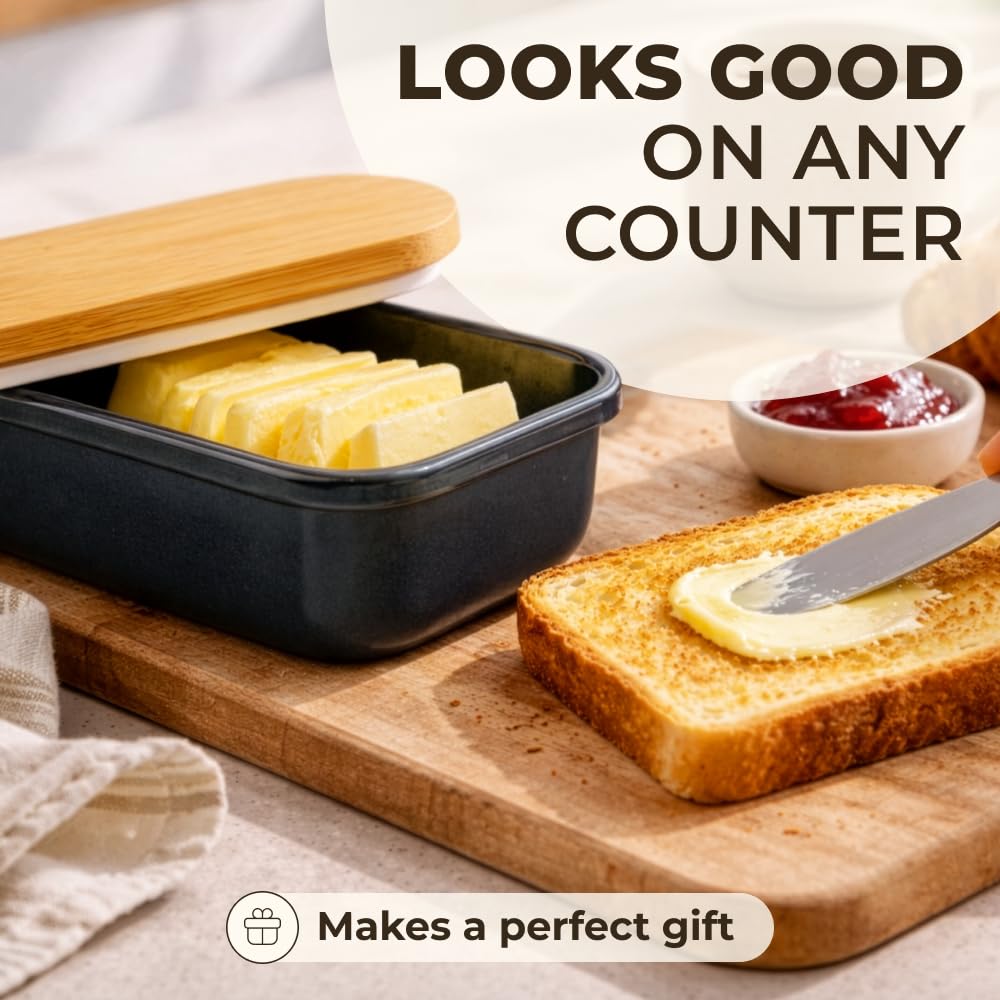 White Butter Dish with Lid for Countertop & Refrigerator - Unbreakable Metal Butter Keeper, Large Butter Container for Fridge, Butter Holder, Butter Tray, Butter Storage for Counter, Mantequillera