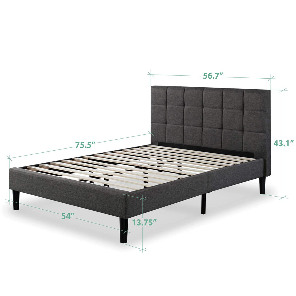 ZINUS Lottie Upholstered Platform Bed Frame with Short Headboard, Mattress Foundation, Wood Slat Support, No Box Spring Needed, Easy Assembly, Beige, Full