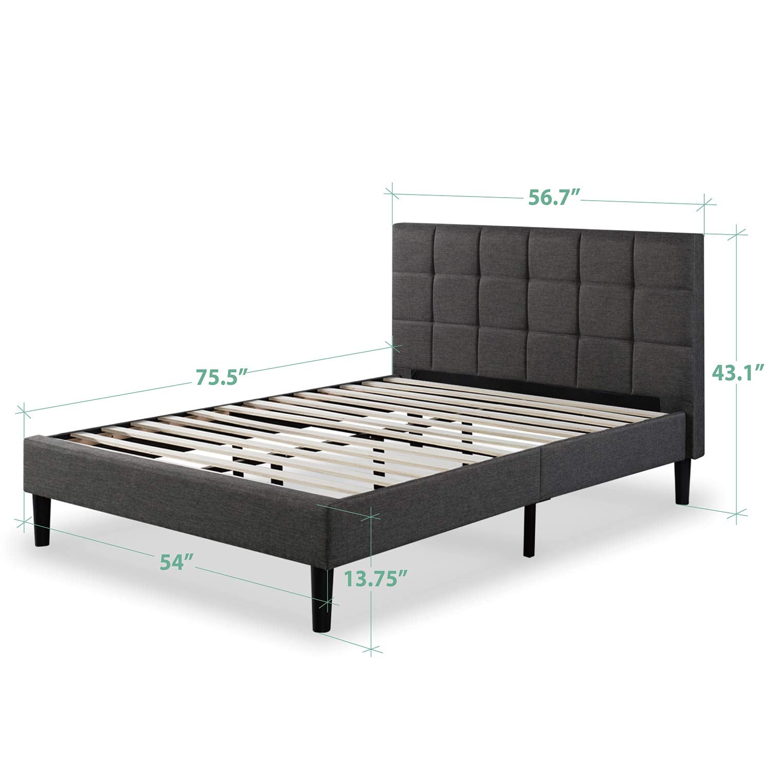 ZINUS Lottie Upholstered Platform Bed Frame with Short Headboard, Mattress Foundation, Wood Slat Support, No Box Spring Needed, Easy Assembly, Beige, Full